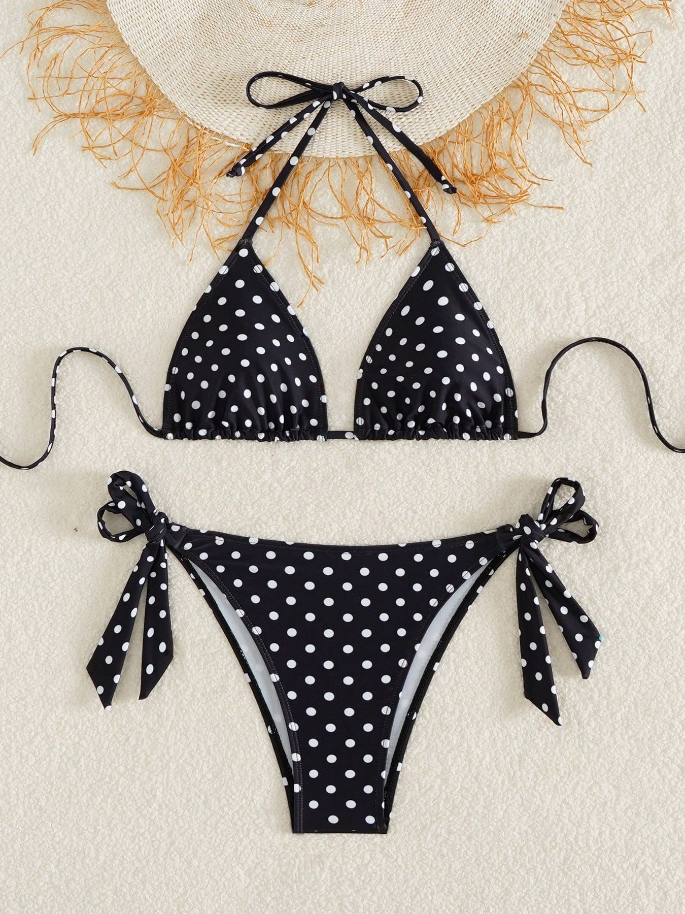 Women's Polka Dot Halter Bikini Set, Cute Tie-Side Swim Bottoms, Medium Stretch Fabric, Perfect For Beach Vacation Summer