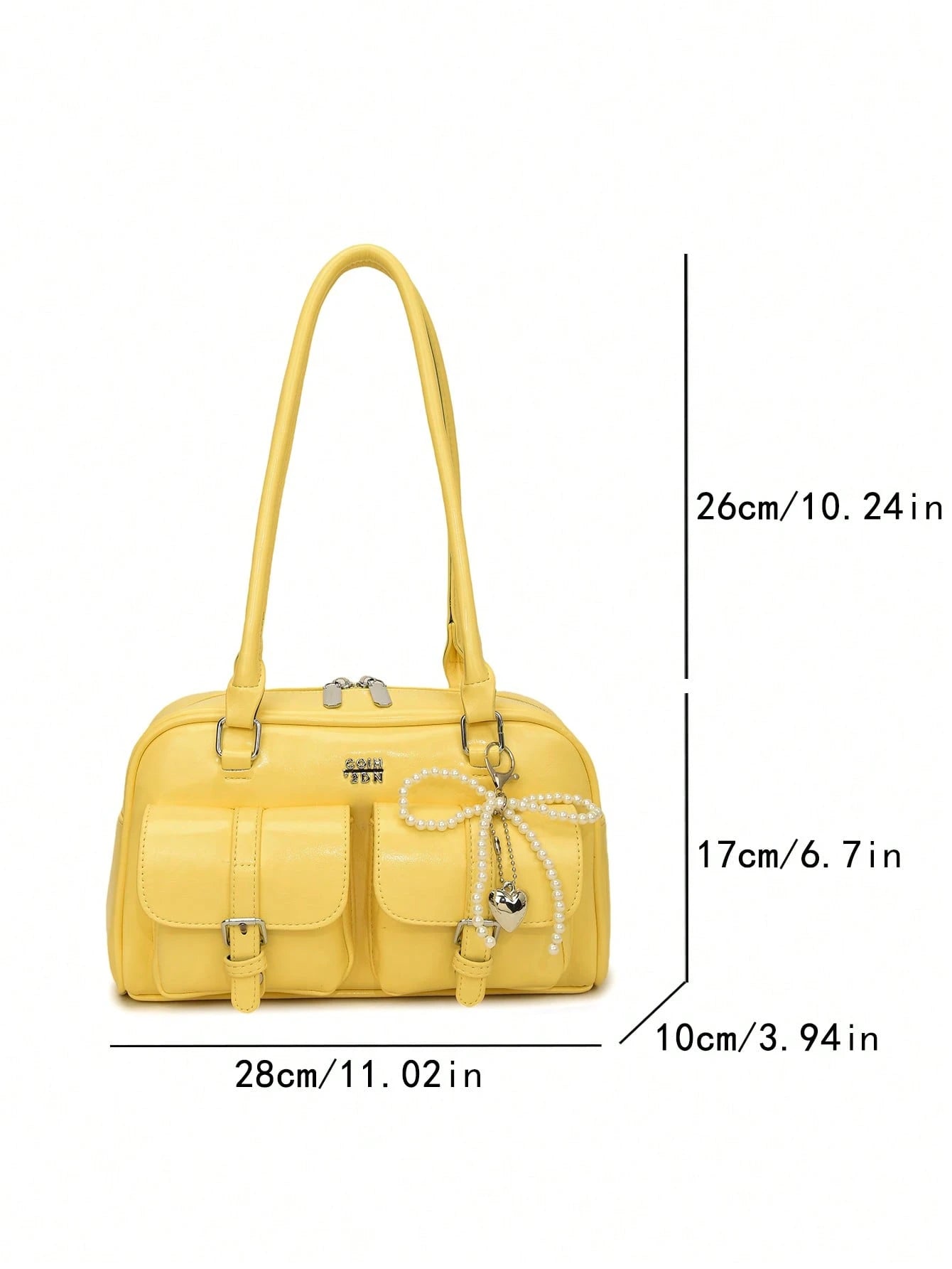 Women's Retro Solid Color PU Leather Shoulder Bag, Multi-Pocket Large Capacity, Comes With Detachable Pendant, Yellow