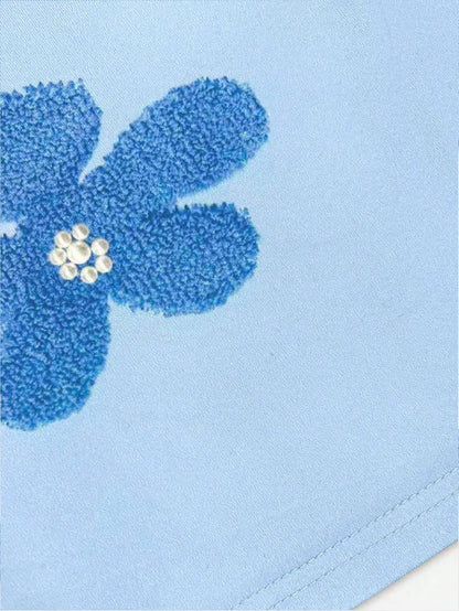 Women's Round Neck Digital Printed Flower Studded T-Shirt