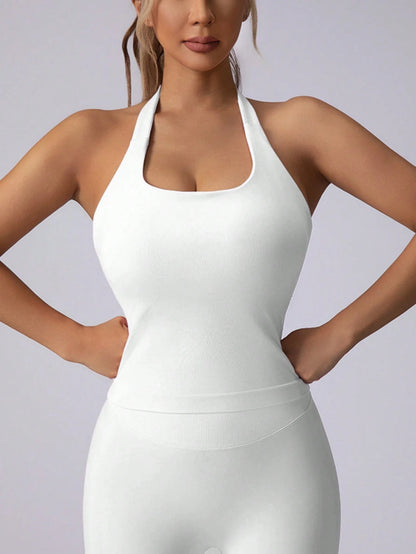 Women's Seamless Long Spaghetti Strap Workout Top, Built-In Bra With Removable Padding, Sports Yoga Tank Top, Athleisure