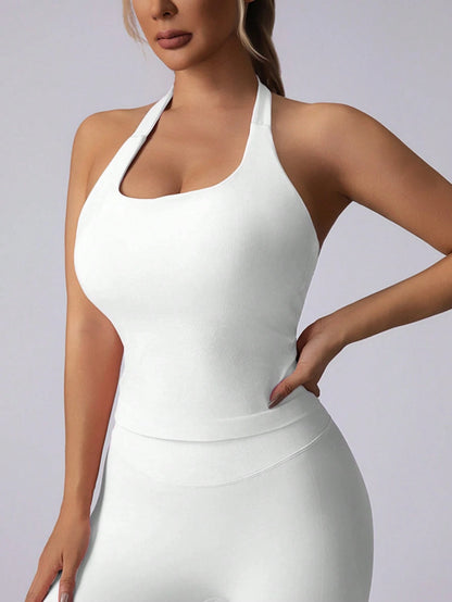 Women's Seamless Long Spaghetti Strap Workout Top, Built-In Bra With Removable Padding, Sports Yoga Tank Top, Athleisure