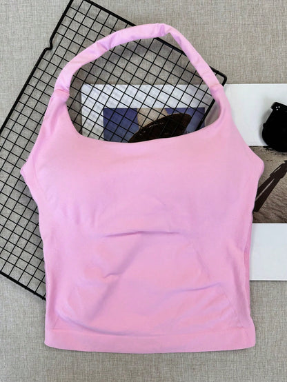 Women's Seamless Long Spaghetti Strap Workout Top, Built-In Bra With Removable Padding, Sports Yoga Tank Top, Athleisure