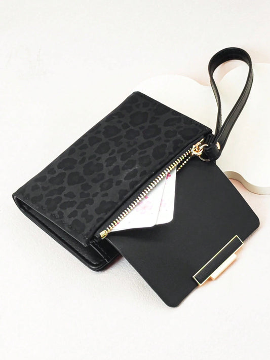 Women's Short Contrast Color Patchwork Wallet, Fashion Leopard Print Multi-Function Card Holder Pouch, Elegant Snap Closure Young Student Large Capacity Zipper Coin Purse, Lightweight Stylish Convenie