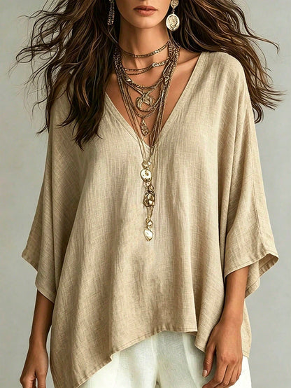 Women's Simple Casual Comfortable Loose Linen Shirt Blouse