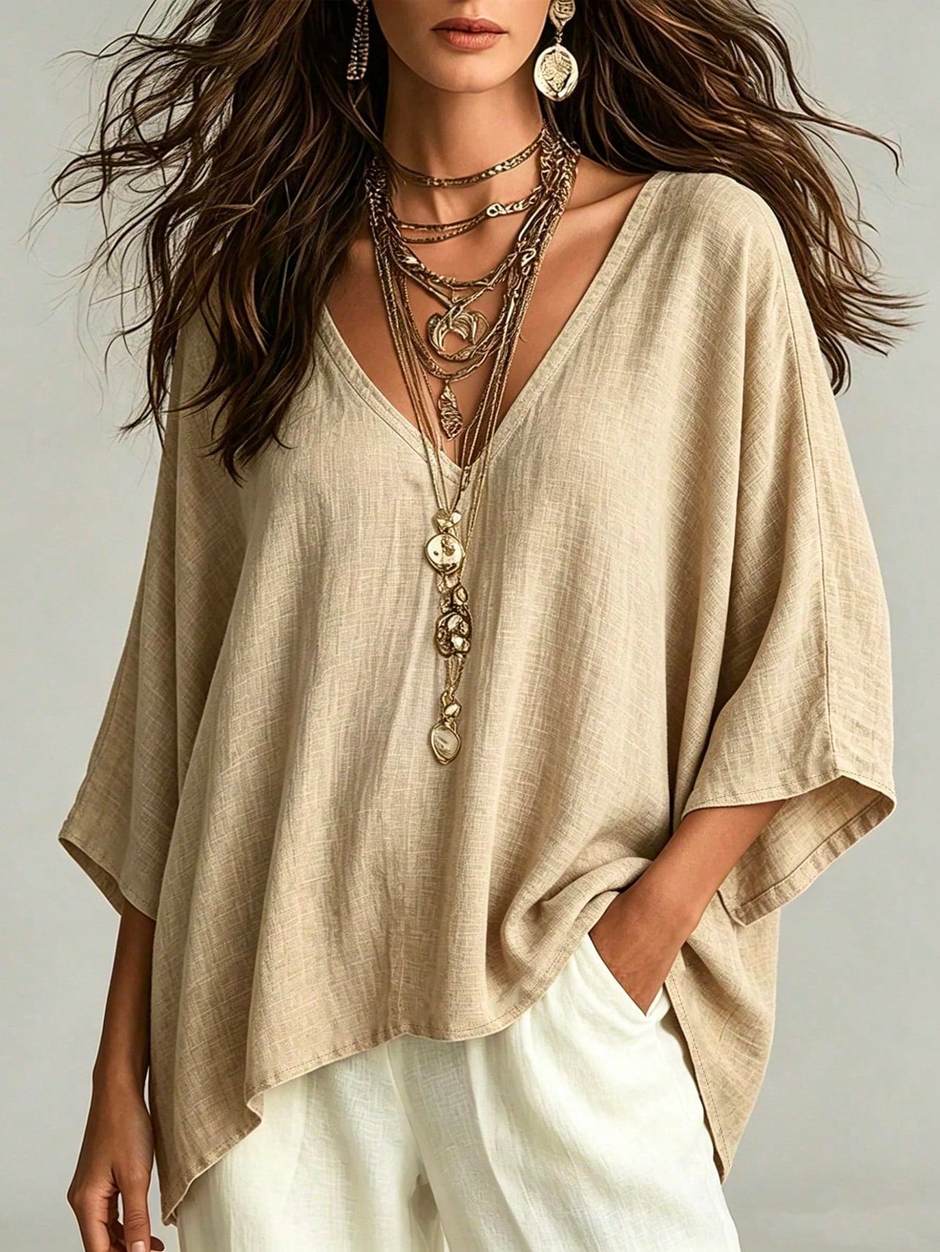 Women's Simple Casual Comfortable Loose Linen Shirt Blouse