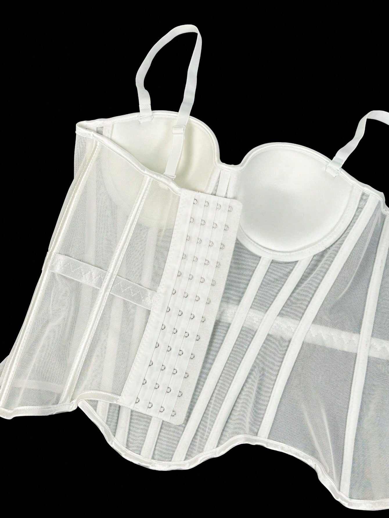 Women's Solid Color Corset-Style Brown Backless Mesh Camisole With Bra, Autumn/Winter Lingerie Casual White Summer