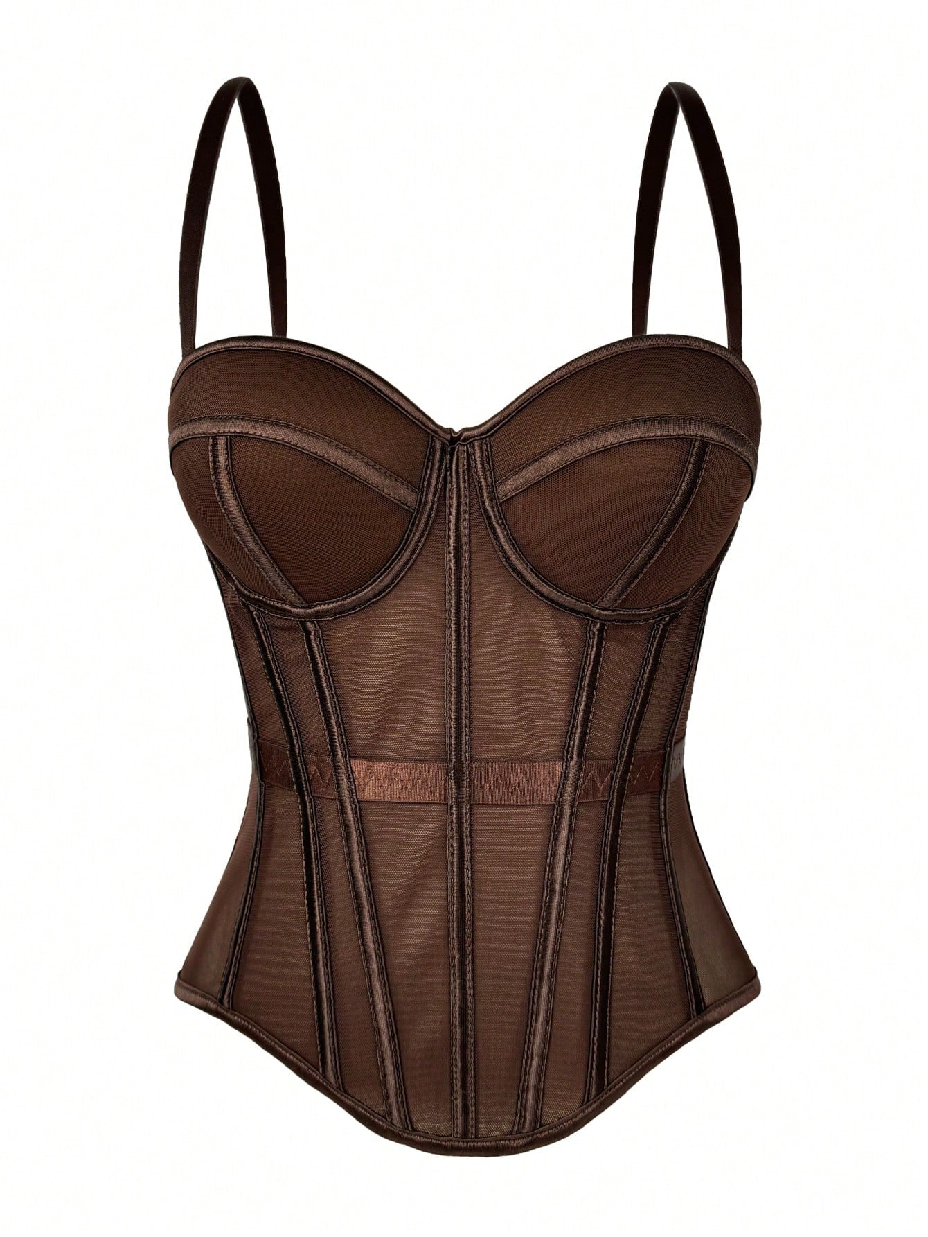 Women's Solid Color Corset-Style Brown Backless Mesh Camisole With Bra, Autumn/Winter Lingerie Casual White Summer