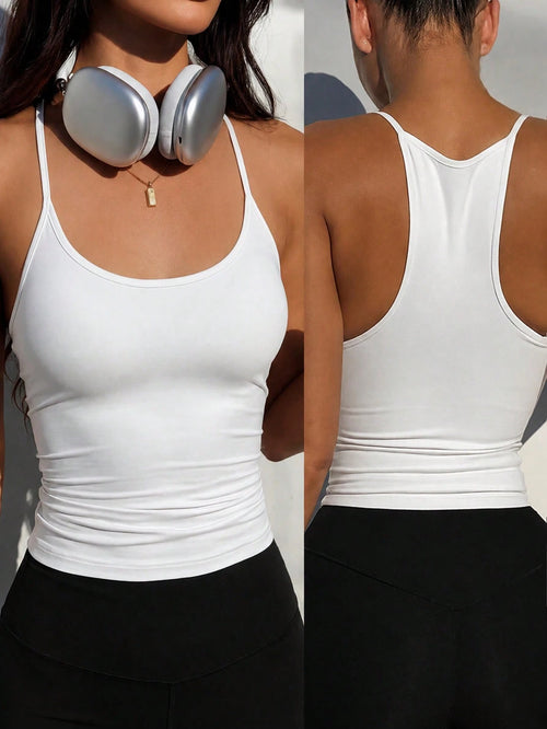 Women's Solid Color Fitted Sexy Camisole, Suitable For Vacation And Beach Casual White Summer