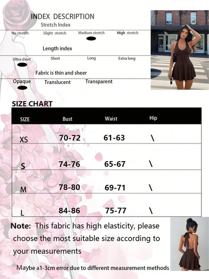 Women's Solid Color Knitted V-Neck Halter Sexy Backless Elegant Vacation Fashion Mini Dress With Safety Pants Party Summer Brown, Date Night