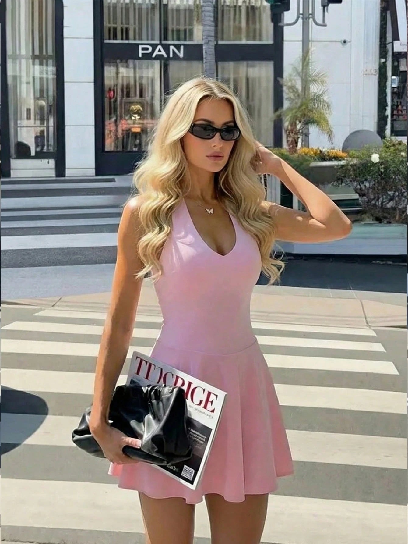Women's Solid Color Knitted V-Neck Halter Sexy Backless Elegant Vacation Fashion Mini Dress With Safety Pants Party Summer Brown, Date Night