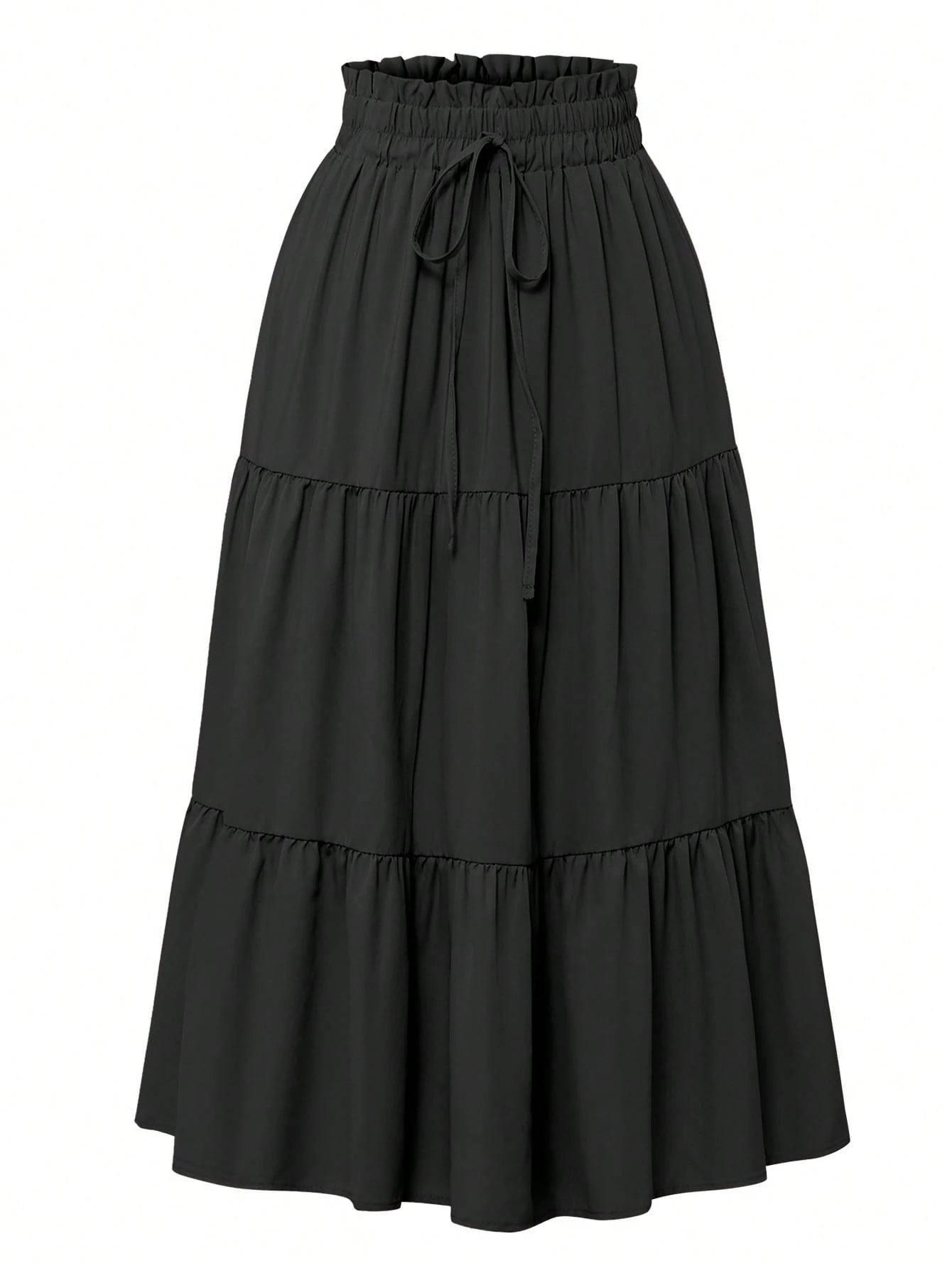 Women's Solid Color Layered Pleated Elastic Waist Vacation Skirt Black Spring