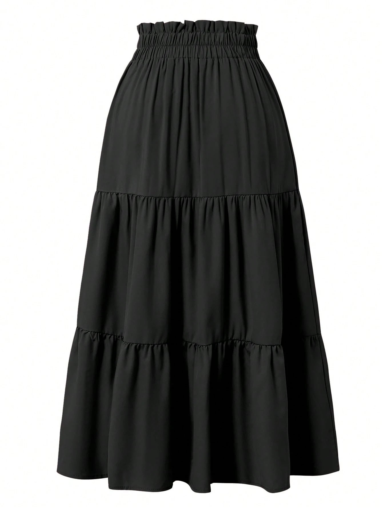 Women's Solid Color Layered Pleated Elastic Waist Vacation Skirt Black Spring