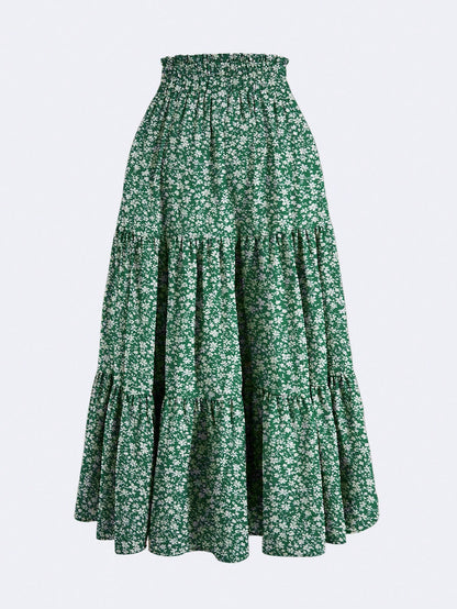 Women's Solid Color Layered Pleated Elastic Waist Vacation Skirt Black Spring