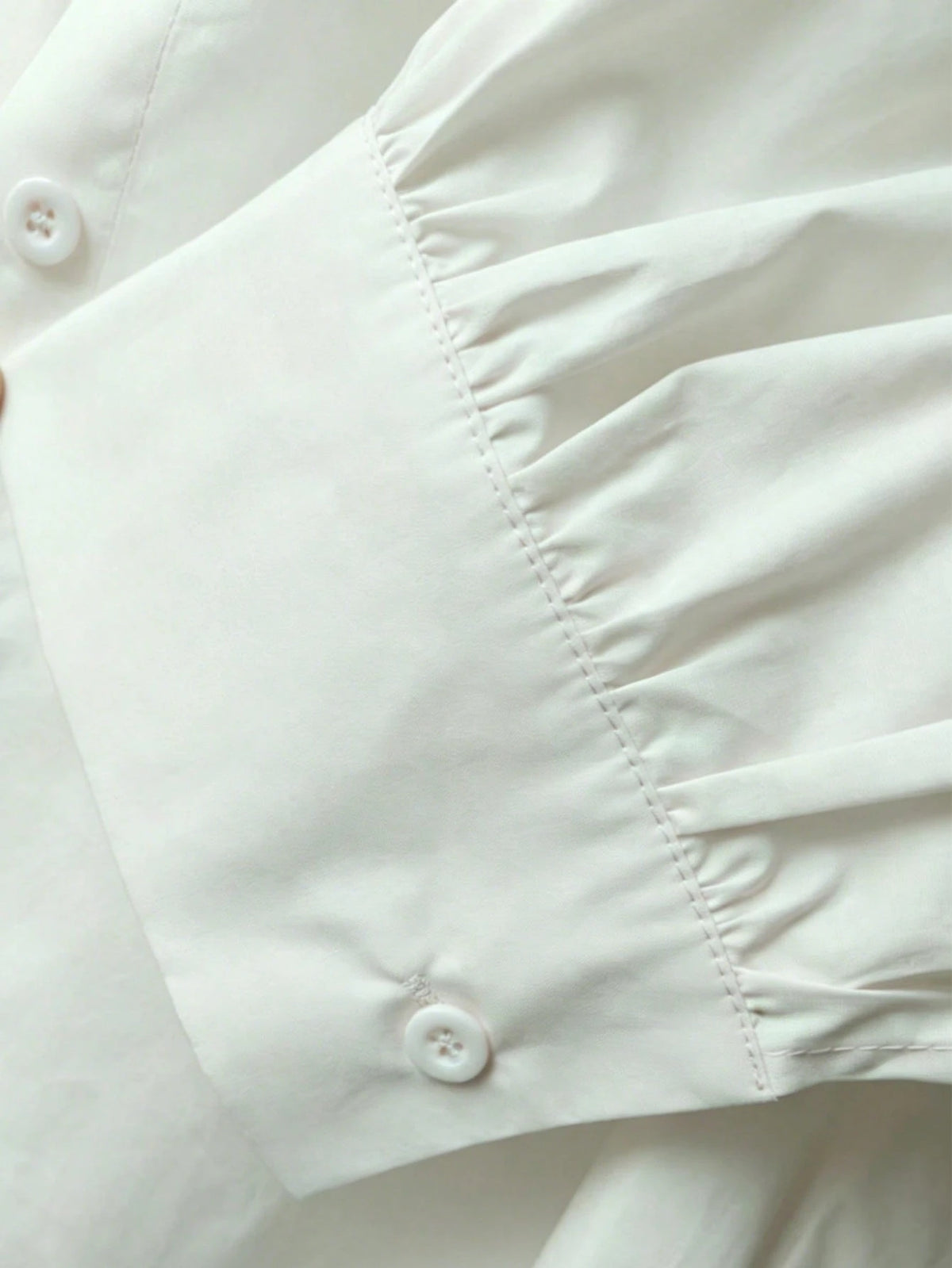Women's Solid Color Mid-Sleeve Blouse, Puff Sleeve Design Loose Fit Vintage Casual Suitable For Daily Wear, Dating, Business, Elegant White Summer