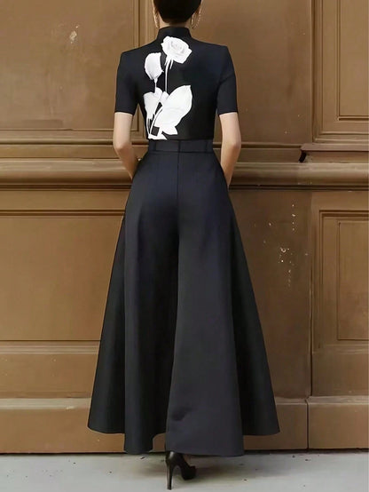 Women's Solid Color Pleated Pocket Wide Leg Loose Casual Pants Black Spring