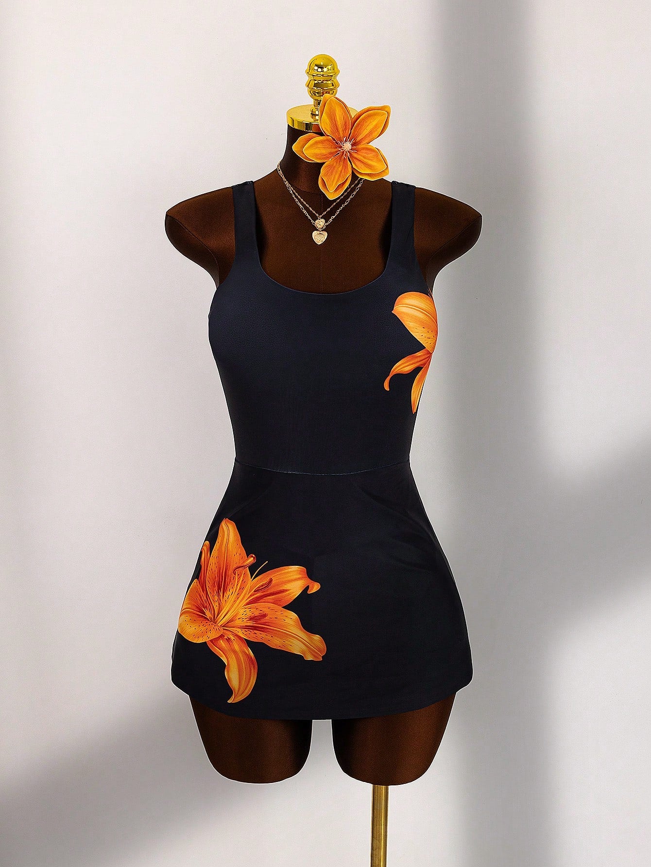 Women's Solid Color Round Neck Beach Holiday Swimwear Dress, Summer Swim Dress
