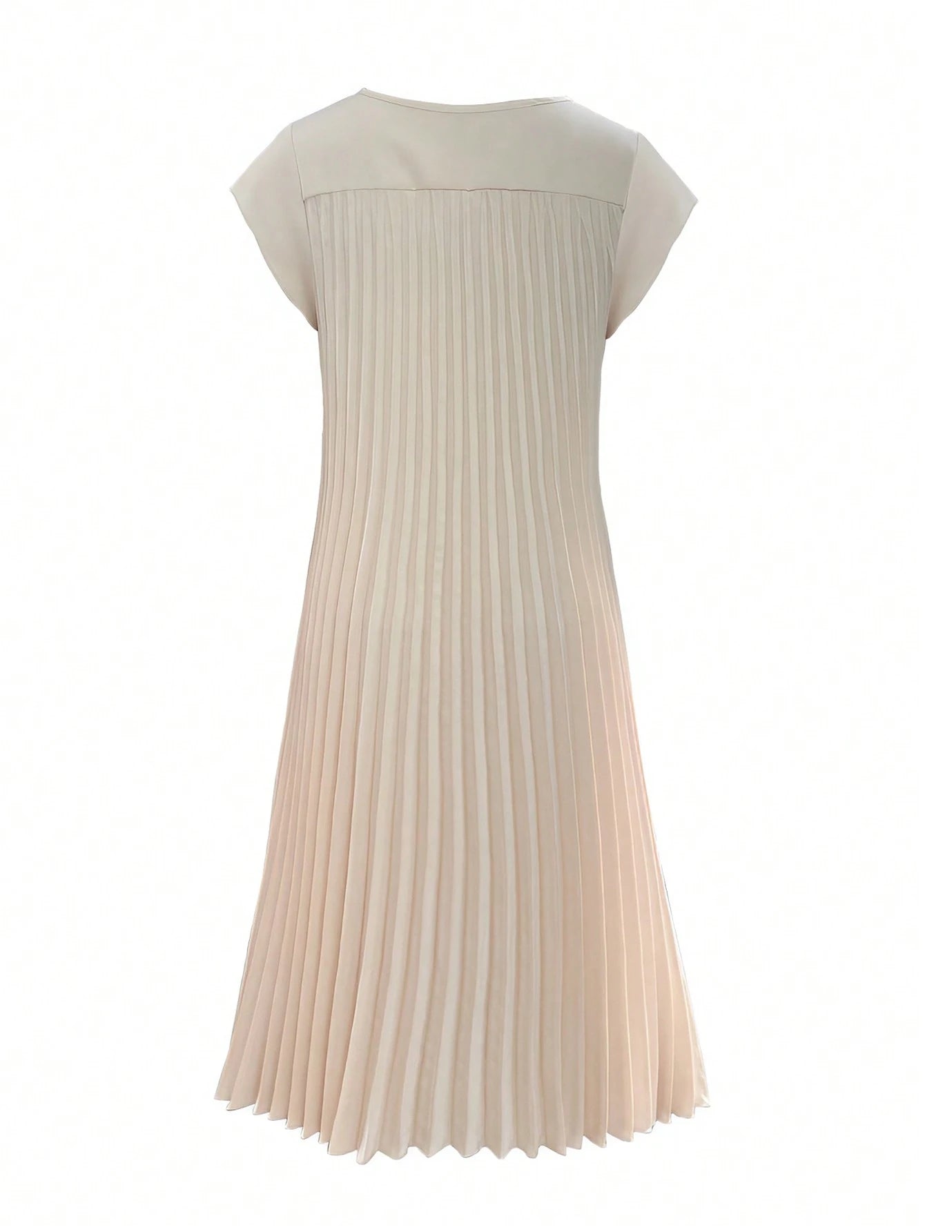 Women's Solid Color Round Neck Casual Loose Pleated Dress Elegant Summer