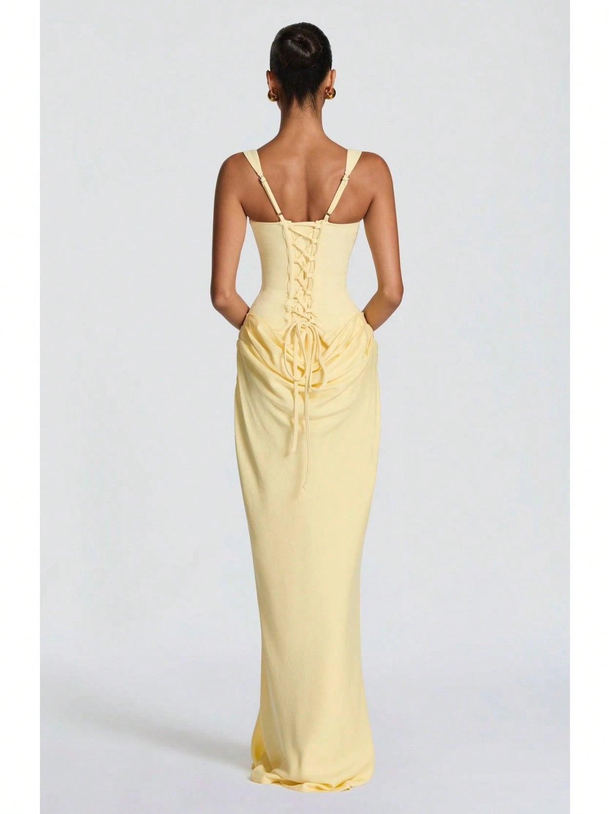 Women's Solid Color Sexy Bodycon Dress, Sleeveless Square Neck Ruched Maxi Gown, Elegant Formal Evening Party Dress