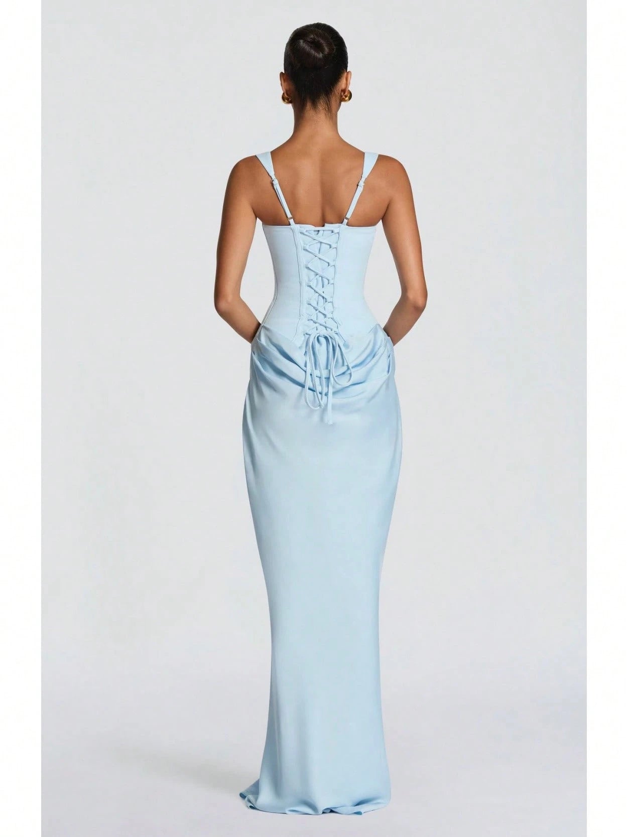 Women's Solid Color Sexy Bodycon Dress, Sleeveless Square Neck Ruched Maxi Gown, Elegant Formal Evening Party Dress
