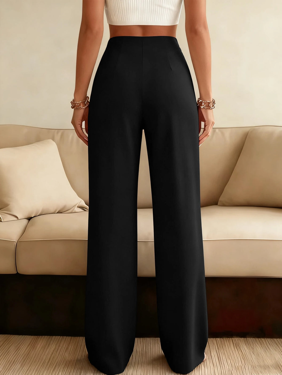 Women's Solid Color Wide Leg Straight Casual Pants, Minimalist Business Versatile Commuter Trousers Spring Black, Work To Weekend
