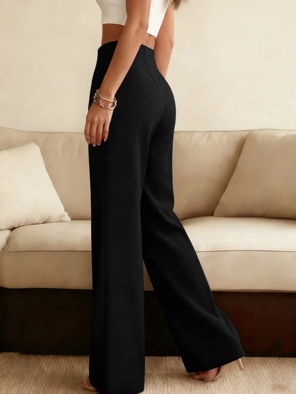 Women's Solid Color Wide Leg Straight Casual Pants, Minimalist Business Versatile Commuter Trousers Spring Black, Work To Weekend