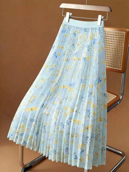Women's Spring Summer Autumn Floral Mesh Pleated Elegant Romantic A-Line Skirt, Versatile Vacation Travel Piece, Comfortable For Daily Wear, All-Season Spring Summer Autumn