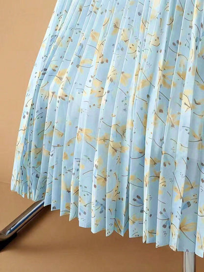 Women's Spring Summer Autumn Floral Mesh Pleated Elegant Romantic A-Line Skirt, Versatile Vacation Travel Piece, Comfortable For Daily Wear, All-Season Spring Summer Autumn