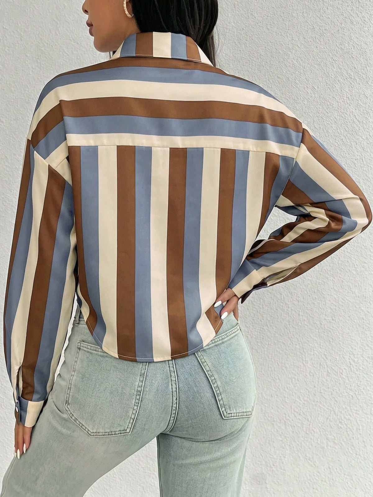 Women's Striped Button-Front Long Sleeve Shirt With Pockets