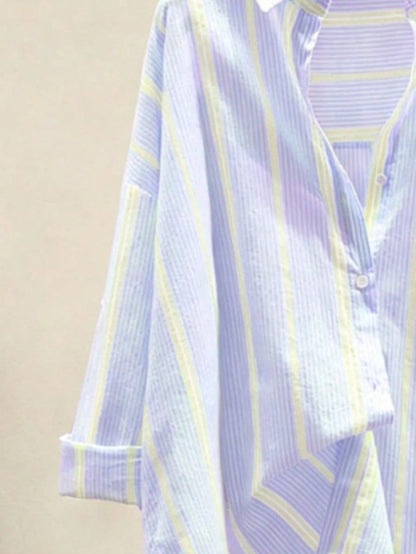 Women's Striped Casual & Office Elegant Striped Button-Up Shirt, Long Sleeve, Spring/Summer