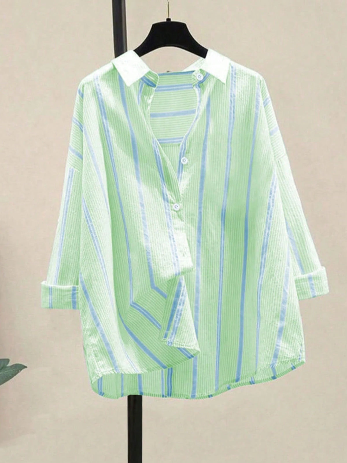 Women's Striped Casual & Office Elegant Striped Button-Up Shirt, Long Sleeve, Spring/Summer