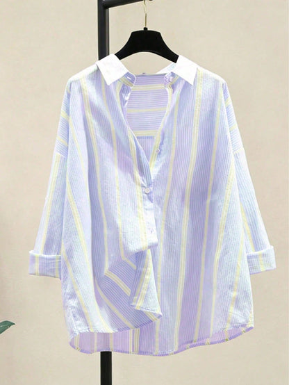 Women's Striped Casual & Office Elegant Striped Button-Up Shirt, Long Sleeve, Spring/Summer