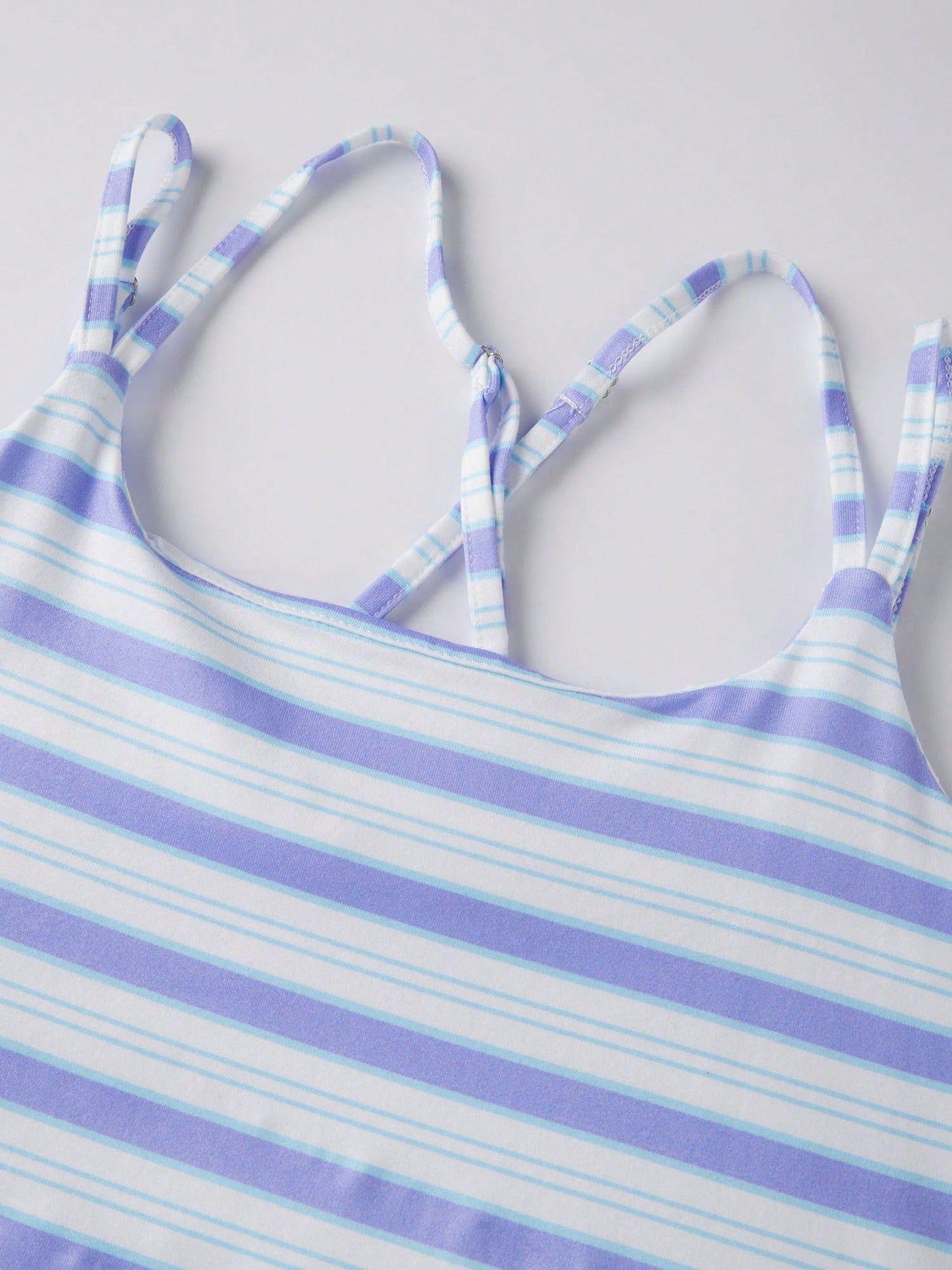 Women's Striped Crisscross Back Tennis Dress Sleeveless Square Neck A-Line Mini Dress Spaghetti Straps Built-In Shorts Activewear Casual Golf Outfit