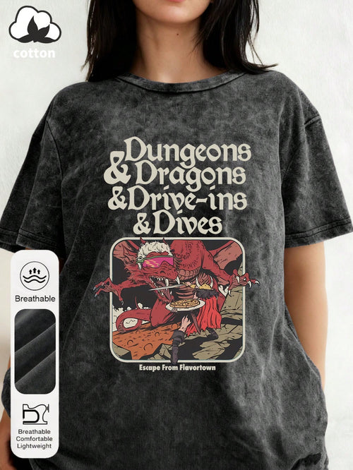 Women's Summer Adventure Graphic Print Round Neck Short Sleeve Casual Plus Size Washed Black T-Shirt Top Escape Spice Town Letter Print Women's Top Evil Red Dragon Graphic Print Women's 2026 Summer Cl
