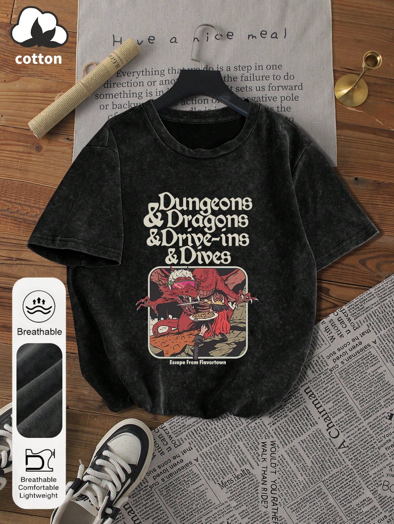 Women's Summer Adventure Graphic Print Round Neck Short Sleeve Casual Plus Size Washed Black T-Shirt Top Escape Spice Town Letter Print Women's Top Evil Red Dragon Graphic Print Women's 2026 Summer Cl