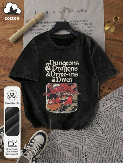 Women's Summer Adventure Graphic Print Round Neck Short Sleeve Casual Plus Size Washed Black T-Shirt Top Escape Spice Town Letter Print Women's Top Evil Red Dragon Graphic Print Women's 2026 Summer Cl