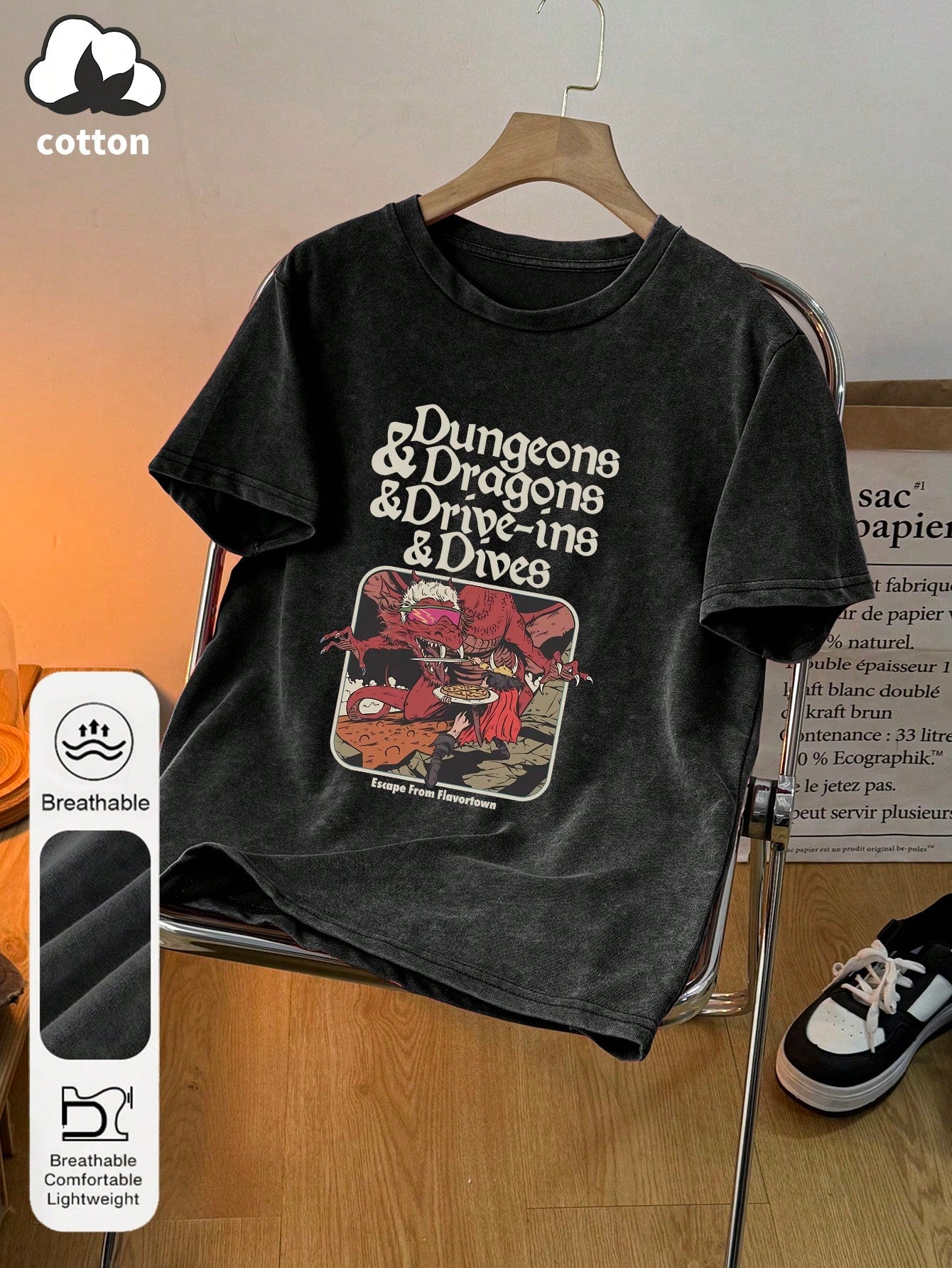 Women's Summer Adventure Graphic Print Round Neck Short Sleeve Casual Plus Size Washed Black T-Shirt Top Escape Spice Town Letter Print Women's Top Evil Red Dragon Graphic Print Women's 2026 Summer Cl