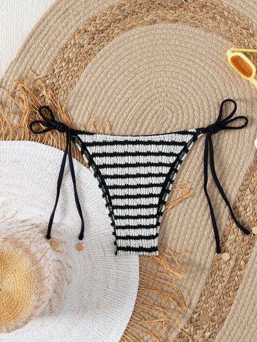 Women's Summer Beach Striped Tie-Side Bikini Bottoms, Popular European And American Swimwear Vacation