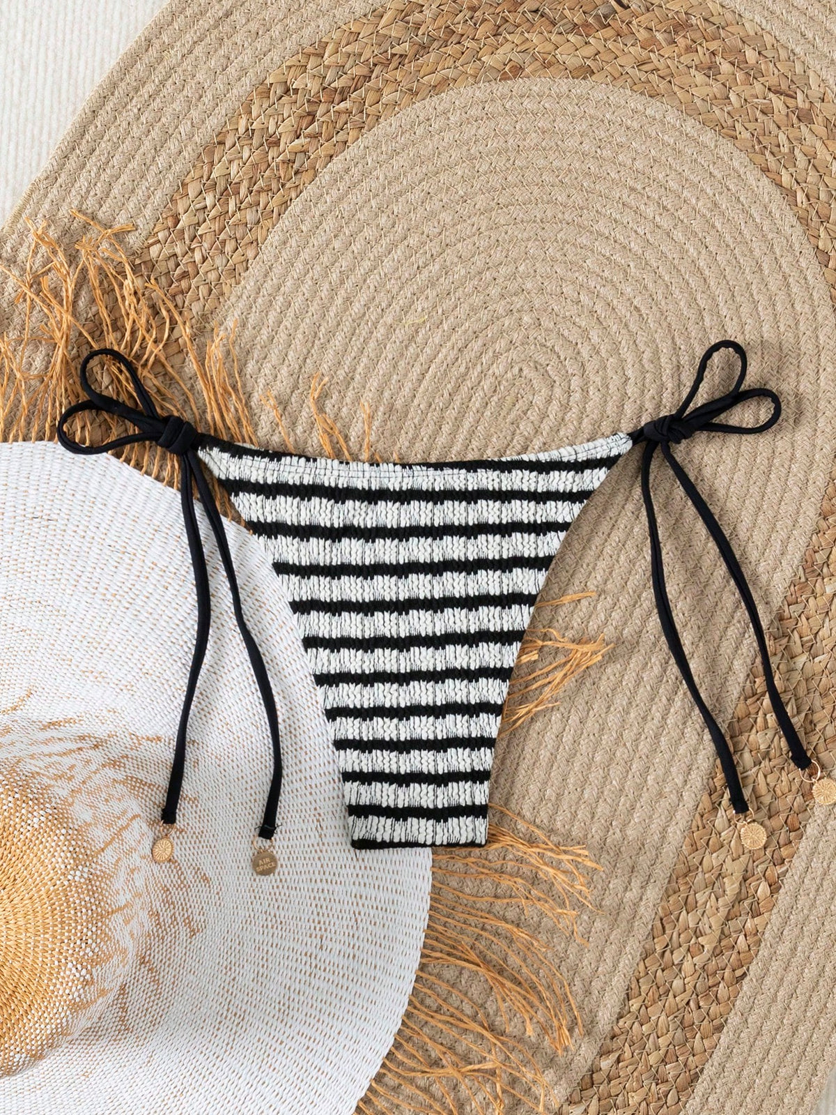 Women's Summer Beach Striped Tie-Side Bikini Bottoms, Popular European And American Swimwear Vacation