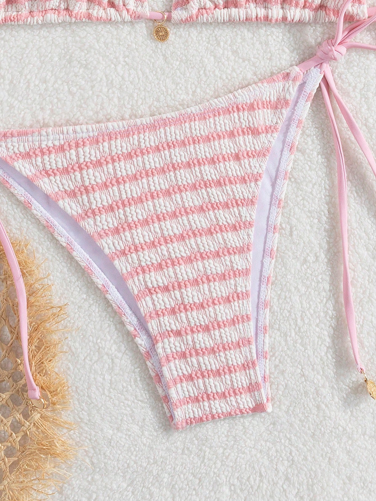 Women's Summer Beach Striped Tie-Side Bikini Bottoms, Popular European And American Swimwear Vacation