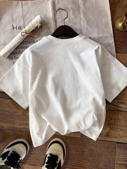 Women's Summer Casual T-Shirt, Y2K Letter & Car Print Round Neck Short Sleeve Crew Neck Tee For Holiday, Vacation, Spring Festival & Graphic Summer