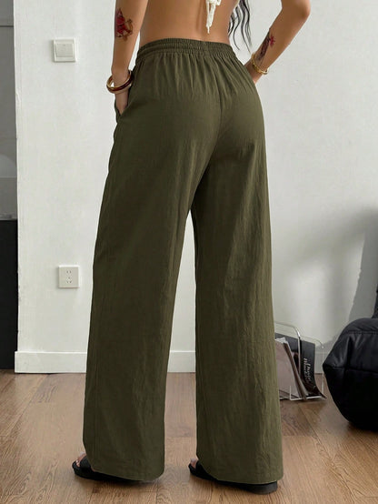 Women's Summer Streetwear Casual Country Concert Going Out Beach Outfits Boho Basic Minimalist Washed 100%Cotton Olive Green Pants Curved Hem Pants