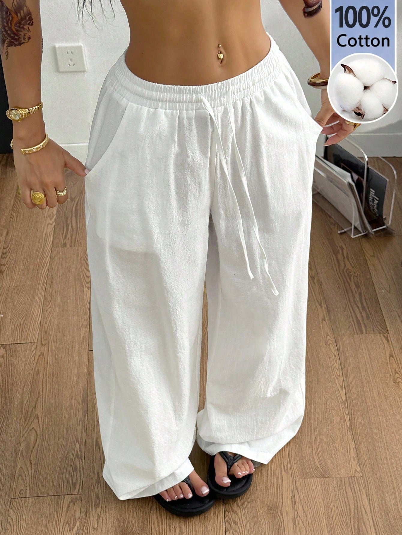Women's Summer Streetwear Casual Country Concert Going Out Beach Outfits Boho Basic Minimalist Washed 100%Cotton Olive Green Pants Curved Hem Pants