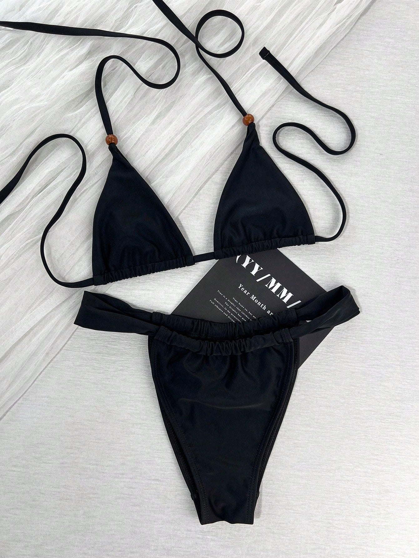 Women's Summer Vacation Retro Sweet Solid Color Thin Strap Side Tie Bikini Set, Casual Vacation Sexy Slim Fit Date Beach Party Outfit