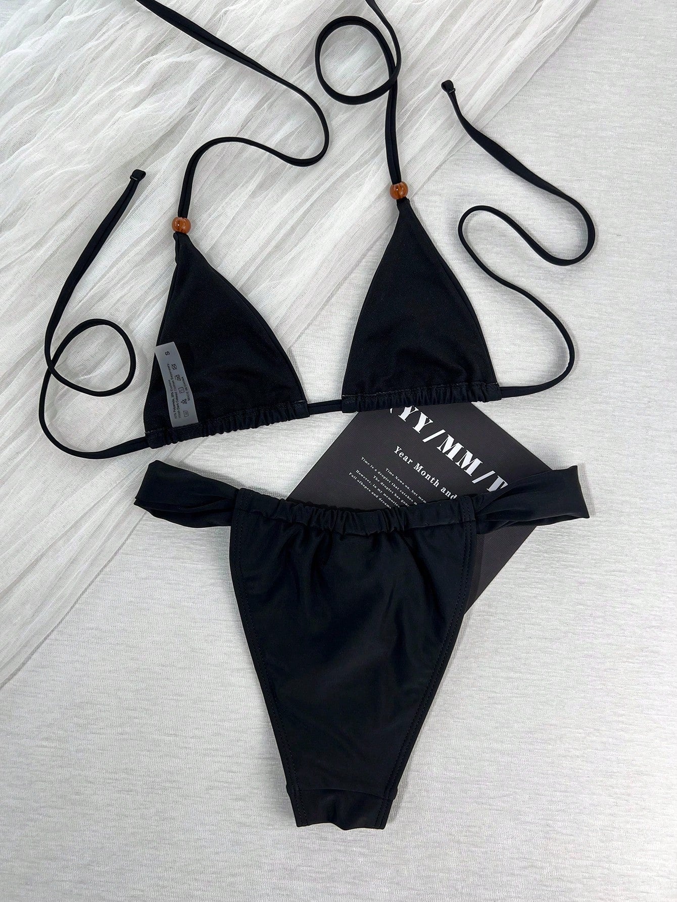 Women's Summer Vacation Retro Sweet Solid Color Thin Strap Side Tie Bikini Set, Casual Vacation Sexy Slim Fit Date Beach Party Outfit