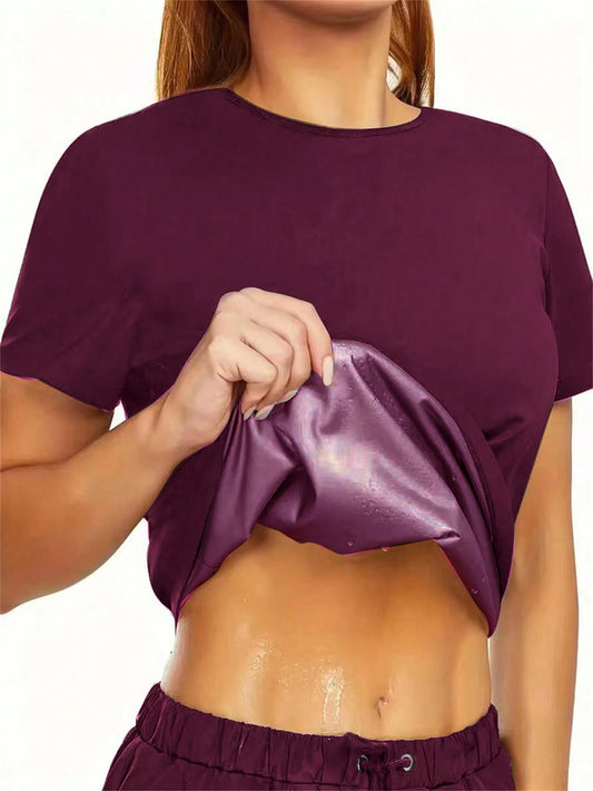 Women's Sweat Enhancing Fitness Top, Short Sleeve T-Shirt, Thermal Fitness Tank Top For Waist Training Spring Sports Fall