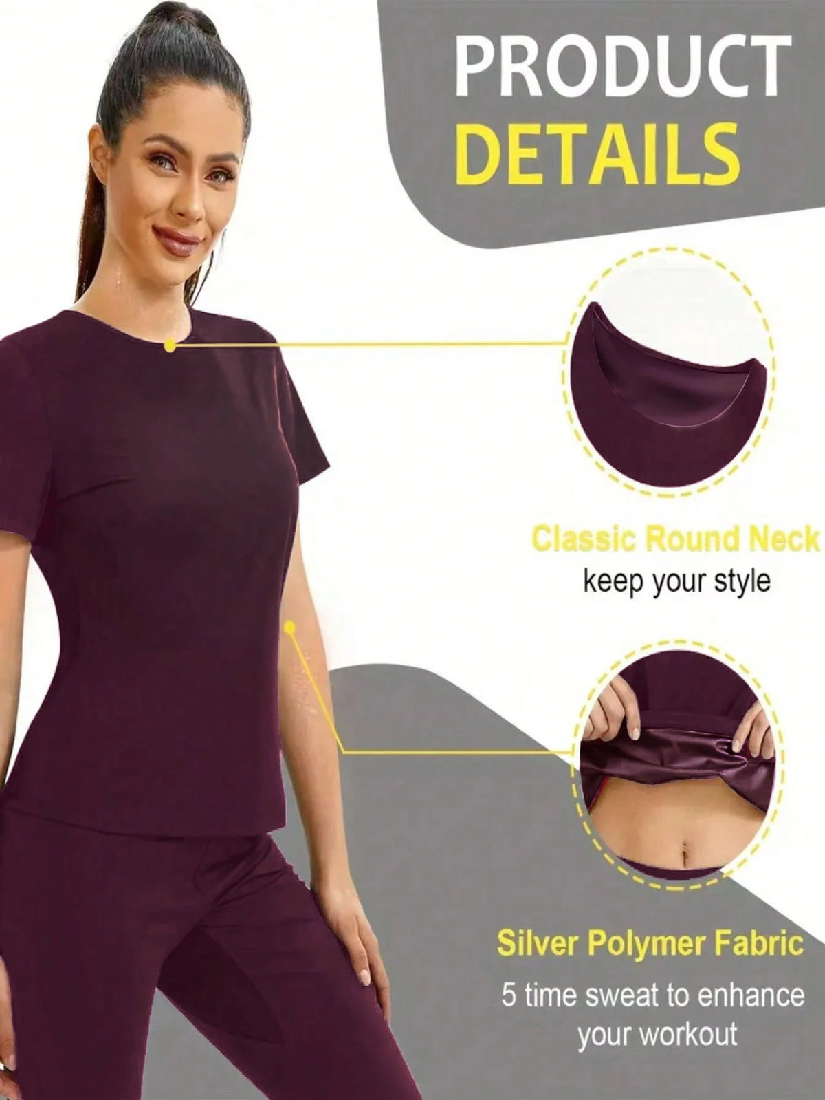 Women's Sweat Enhancing Fitness Top, Short Sleeve T-Shirt, Thermal Fitness Tank Top For Waist Training Spring Sports Fall