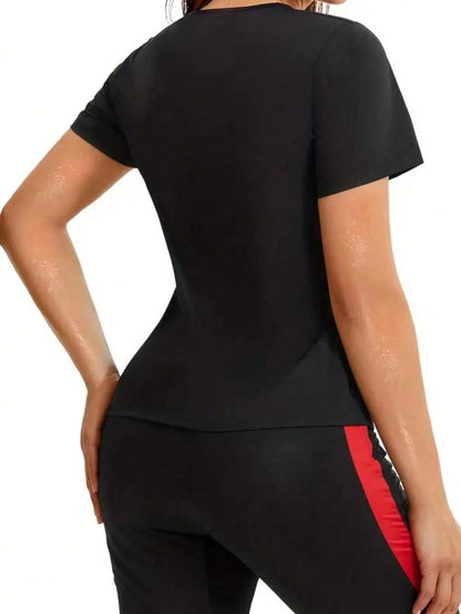 Women's Sweat Enhancing Fitness Top, Short Sleeve T-Shirt, Thermal Fitness Tank Top For Waist Training Spring Sports Fall