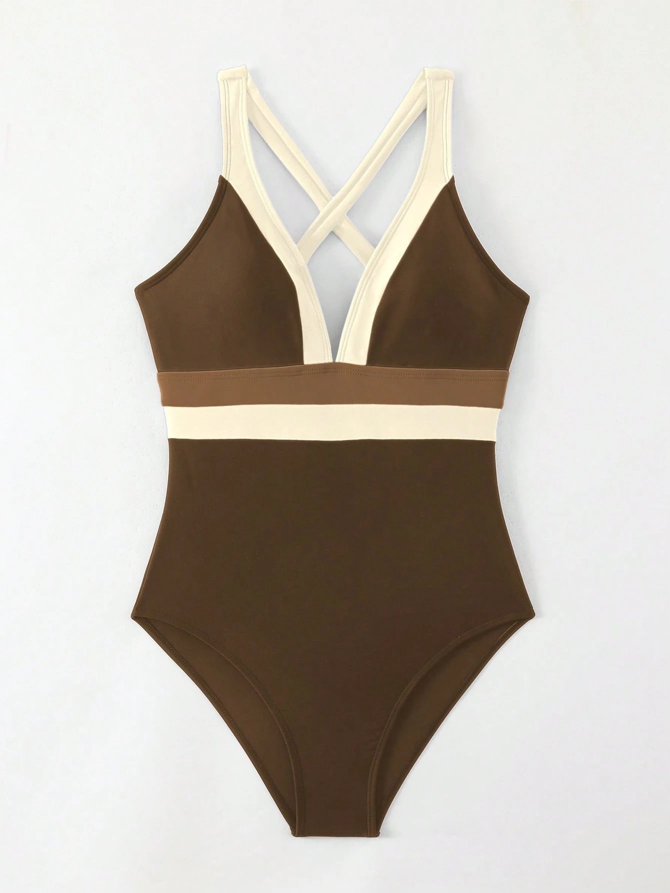 Women's Vacation Contrast Color Deep V Sexy Halter One-Piece Swimsuit For Summer