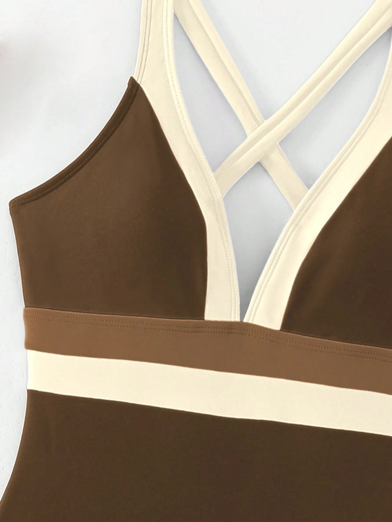 Women's Vacation Contrast Color Deep V Sexy Halter One-Piece Swimsuit For Summer