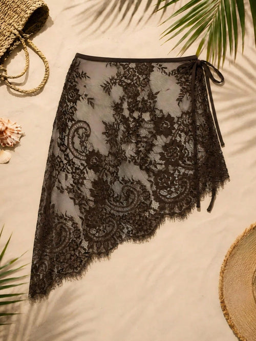 Women's Vacation Style Short Lace Sheer Cover-Up Dress Beach